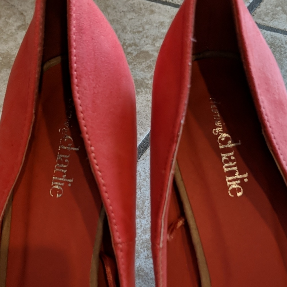 Charming Charlie coral suede peeptoe high heels 10 - Picture 7 of 11